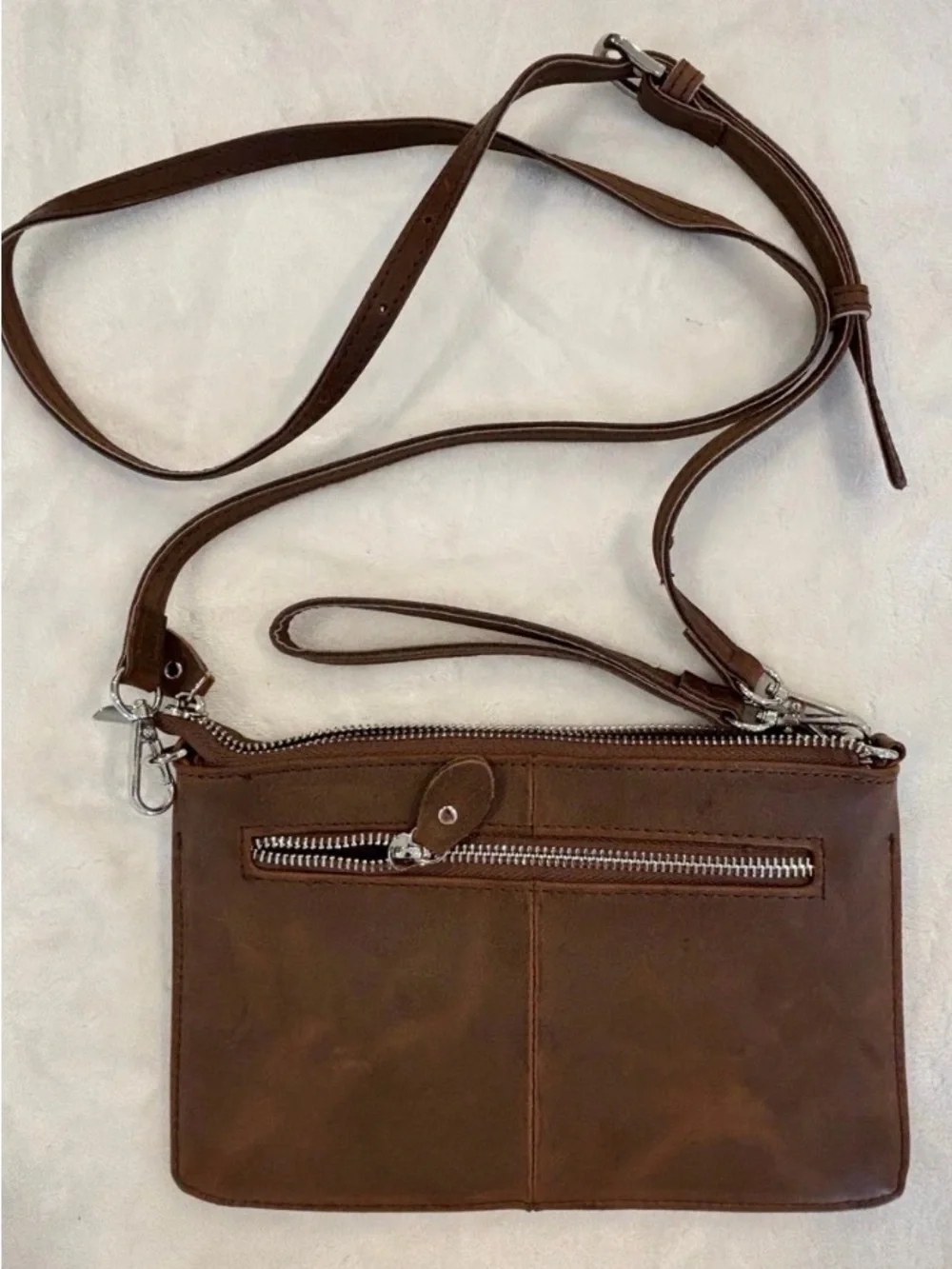 Befen Brown Genuine Leather Multi-Pocket Crossbody & Wristlet Bag